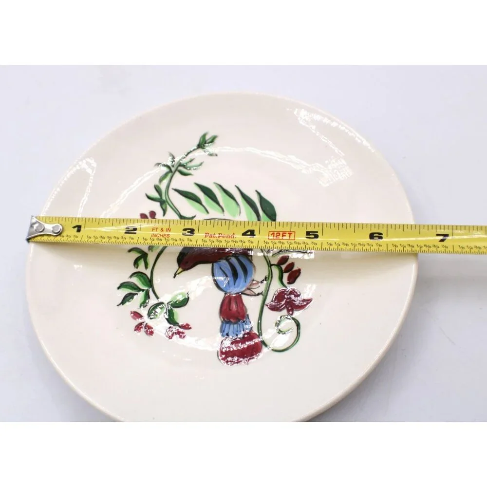 Vintage Hand-Painted Ceramic Plate Bird & Foliage Design 6.5" Salad Plate Signed - Picture 6 of 7